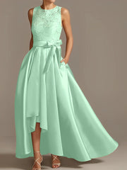 A-line/Princess collar sleeveless pleated lace mother of the bride dress