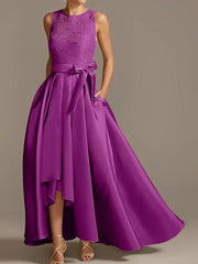 A-line/Princess collar sleeveless pleated lace mother of the bride dress