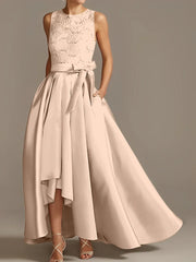 A-line/Princess collar sleeveless pleated lace mother of the bride dress