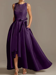 A-line/Princess collar sleeveless pleated lace mother of the bride dress
