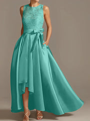 A-line/Princess collar sleeveless pleated lace mother of the bride dress