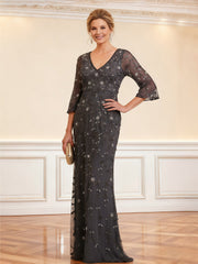 Chic Lace Tulle Gown Elegant Evening Attire Steel Grey