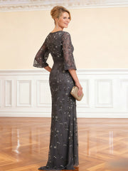 Chic Lace Tulle Gown Elegant Evening Attire Steel Grey