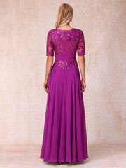 A-line/princess V-neck half sleeved shiny long style official mother of the bride dress
