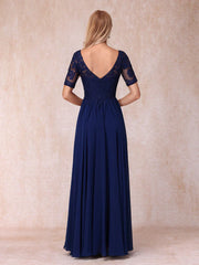 A-line/Princess V-neck short sleeved long formal mother of the bride dress