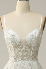White A Line Spaghetti Straps Floor-Length Dress with Appliques Sexy