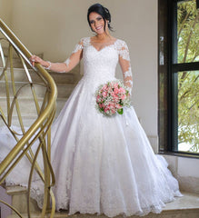 Wholesale Lace Wedding Dress Long Sleeves, Bridal Gown ,Dresses For Brides