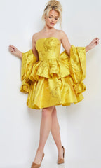 Jovani Short Yellow Strapless Party Dress 23743