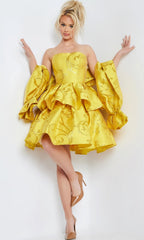 Jovani Short Yellow Strapless Party Dress 23743
