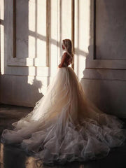 A-line Straps Floor length Beading Long Prom Dress Wedding Dress