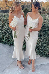 Champagne Satin Cowl Neck Mermaid Bridesmaid Dress