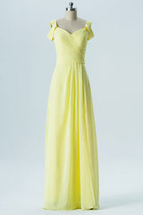 Yellow Chiffon Double Straps Backless Bridesmaid Dress