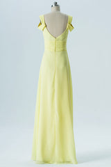 Yellow Chiffon Double Straps Backless Bridesmaid Dress