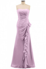 Roze strapless gegolfde zeemeermin lange bruidsmeisje jurk