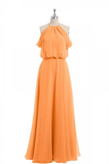 Salie groene chiffon halter blouson-stijl lange bruidsmeisje jurk