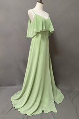 Ruches Sage Green Bears A-Line Lange Bruidsmeisje Jurk met spleet