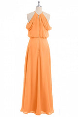 Salie groene chiffon halter blouson-stijl lange bruidsmeisje jurk