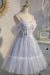 Dreamy Sky Blue Spaghetti Straps Bow-Back Short Party Dress