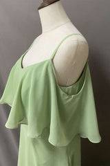 Ruches Sage Green Bears A-Line Lange Bruidsmeisje Jurk met spleet