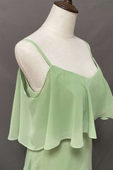 Ruches Sage Green Bears A-Line Lange Bruidsmeisje Jurk met spleet