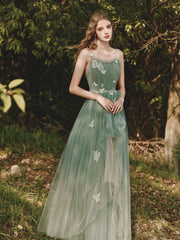 Green tulle lace long prom dress green tulle evening dress