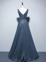 Simple  A-Line Blue Long prom Dress, Blue Formal Dresses