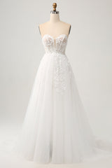 Princess White A-Line Off The Shoulder Corset Wedding Dress with Appliques Lace Sexy