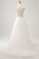 Princess White A-Line Off The Shoulder Corset Wedding Dress with Appliques Lace Sexy