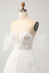 Princess White A-Line Off The Shoulder Corset Wedding Dress with Appliques Lace Sexy