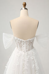Princess White A-Line Off The Shoulder Corset Wedding Dress with Appliques Lace Sexy