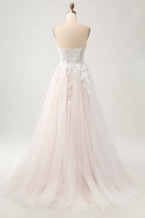 White A-Line Sweetheart Sparkly Sequin Corset Wedding Dress with Appliques Lace Off Shoulder