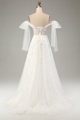 White A-Line Off The Shoulder Corset Wedding Dress with Appliques Lace Sexy