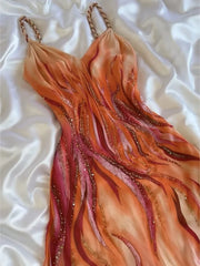 Vintage Shiny Beaded Prom Dress Sheath Spaghetti Strap Evening Dress Long Formal Dress HZ1024