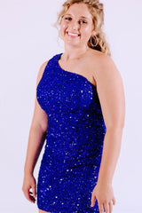 Lace-Up One Shoulder Red Short Homecoming Dresses,Sequin Short Prom Dress