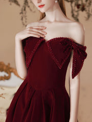 Velvet Sweetheart Neck A-Line Burgundy Prom Dress, Burgundy Evening Dresses