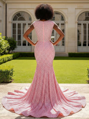 Illusion Cutout Trumpet Dress with Sweep Train Candy Pink