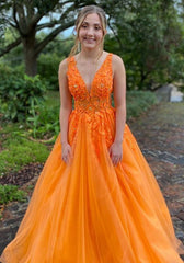 Tulle Long Prom Dress with Appliques and Beading,Prom Dresses,Pageant Dress