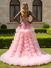 Plunging Neckline High-Slit Trumpet Dress Candy Pink
