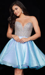 Jovani Strapless Blue Short Party Dress 24547