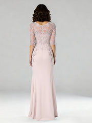 V Neck Trumpet Silhouette Dress Floral Detail Evening Attire Pearl Pink
