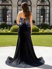 Beaded Bodice High-Slit Mermaid Dress Black