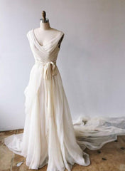 Light champagne chiffon long prom dress. champagne evening dress