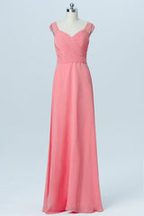 Coral Pink Lace Back Wrap Bridesmaid Dress