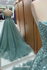 Charming A-Line Mist Strapless Prom Dress with Leaf Applique