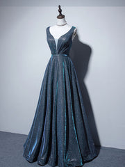 Simple  A-Line Blue Long prom Dress, Blue Formal Dresses