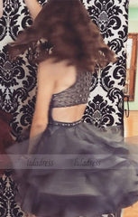 beading homecoming dress, short high neck prom dresses