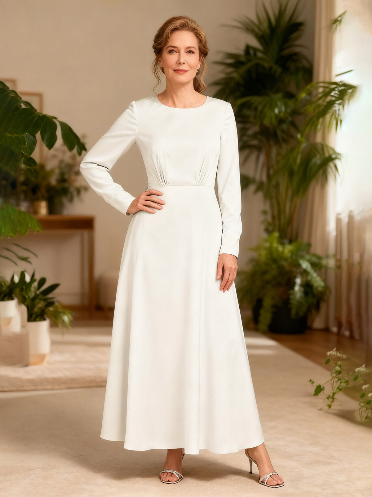 Elegant Ankle-Length Day to Evening Dress White