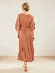 Gathered Waist Boat-Neck Special Occasion Dress Papaya