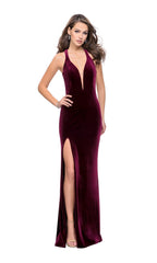 La Femme Deep V-Neck Long Velvet Prom Dress 25363