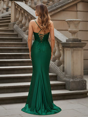 Beaded Sweetheart Corset Satin Gown Emerald
